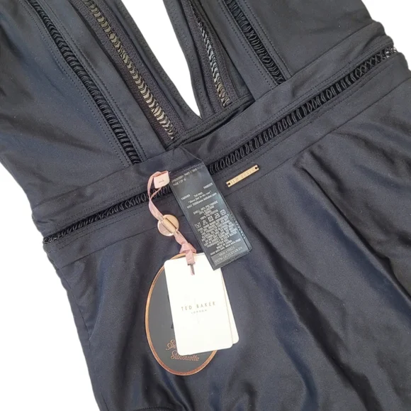 NWT Ted Baker Pointelle Deep V Plunge Swimsuit in Black 4 - Picture 5 of 11